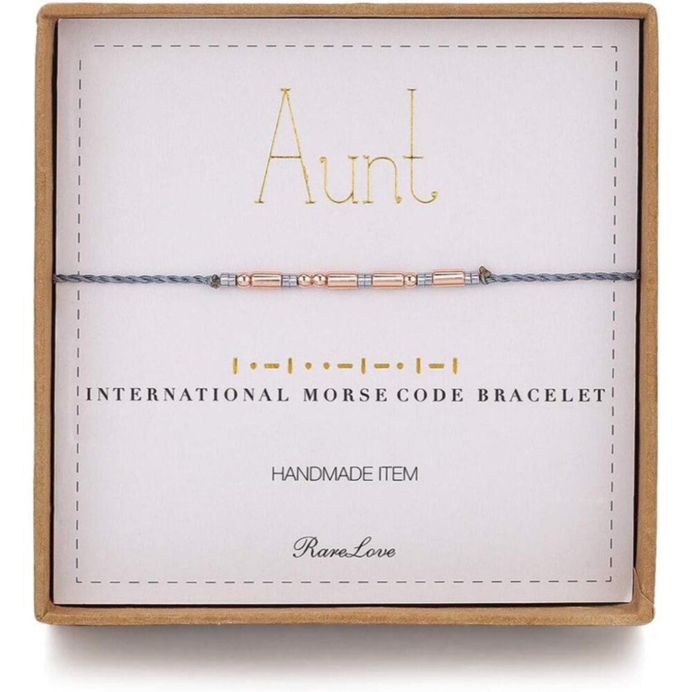 Personalized Morse Code Bracelet For Best Aunt - Rose Gold Beads Luxury Gift